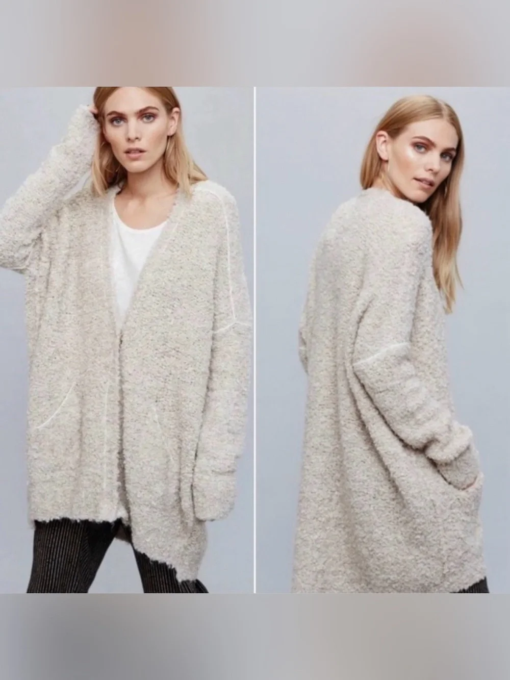 Free People Boucle Slouch Cardi in Oatmeal